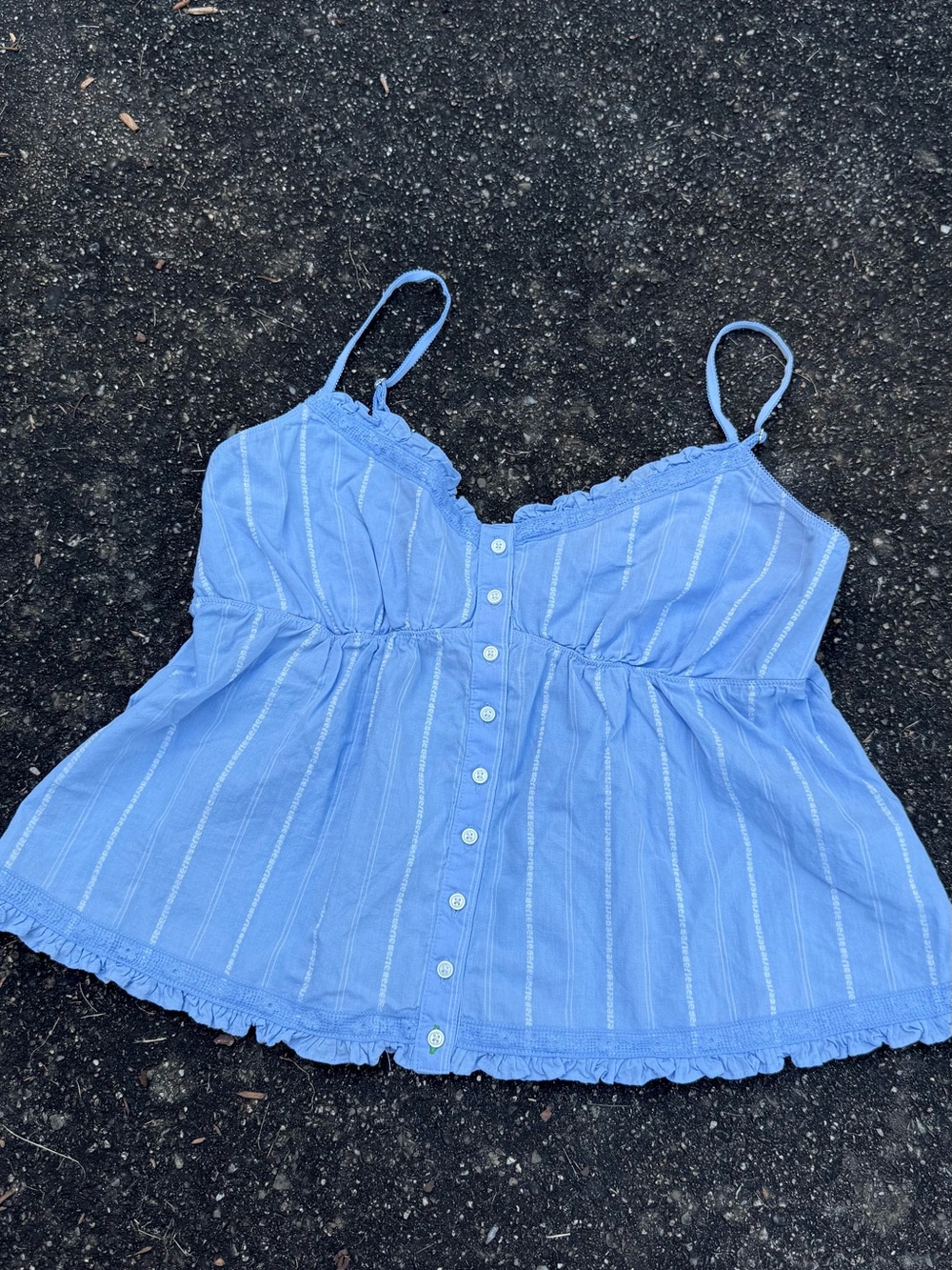 Aerie Light Blue Striped Button-Front Peplum Cami Top | Small